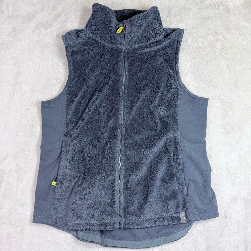 LL Bean Womens Sherpa Fleece FullZip Vest Gray Blue Size L Petites